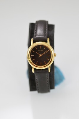 Pulsar Damenarmbanduhr Gold Edelstahl Schwarzes Leder Ziffernblatt Quarz