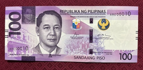PHILIPPINES: 100 PESOS 2024 NGC MARCOS - REMOLONA LOW SERIAL ARE00010 - UNC