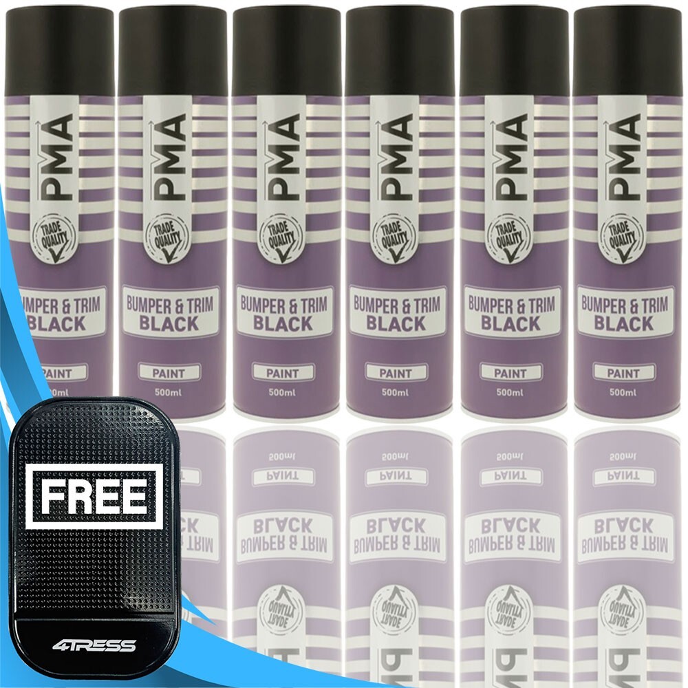 6x PMA Car BLACK Plastic Bumper & Trim Spray Paint 500ml Fast Dry Cans PA1034 +M