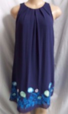 LOFT BLUE FLORAL EMBROIDERED SLEEVELESS BOHO SWING TRAPEZE DRESS SIZE:  6P NWT
