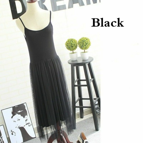 Women Spaghetti Under Dress Full Slip Strappy Mesh Extender Layer Slips Slim New - Picture 15 of 16