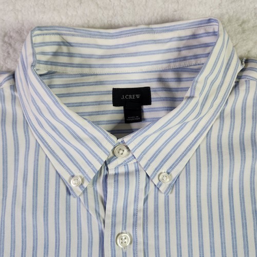 VINTAGE J.CREW Mens Striped Button-Down Shirt XL White Blue Cotton Long Sleeve - Picture 3 of 10