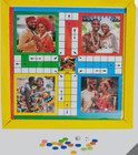 African Glass Ludo Board Game with Snake Ladder at back with wood frame