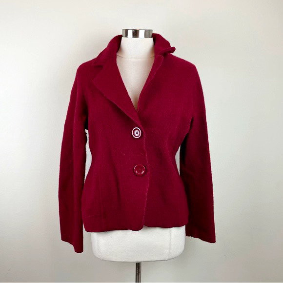 Jane Ashley Solid Red Wool Blend Button Collared … - image 1