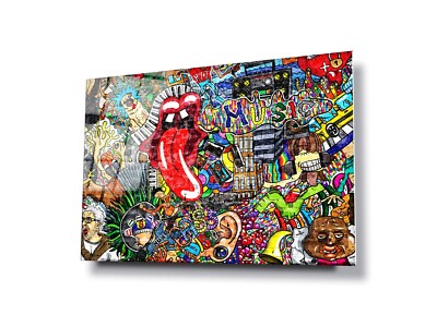 GLASS WALL ART POSTER Digital Print HD  GRAFFITI COLLAGE POP ART MULTI COLOUR