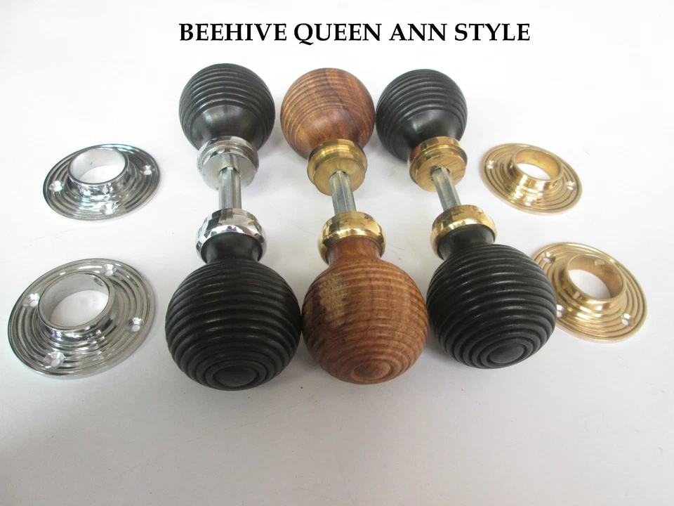 TRADITIONAL ANTIQUE STYLE WOODEN MORTICE RIM DOOR KNOBS LEVER LATCH HANDLES - Image 2 of 4