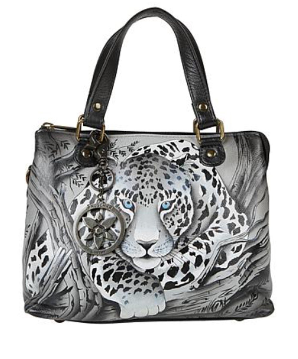 Anuschka Hand Painted Leather Satchel Plus Accessories ~African Leopard $248