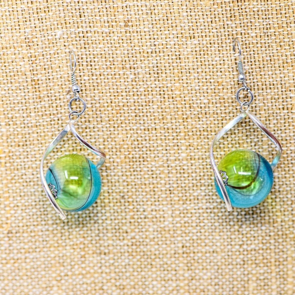 Brincos de gota de orbe de vidro artesanais bolha leve - Imagem 3 de 4