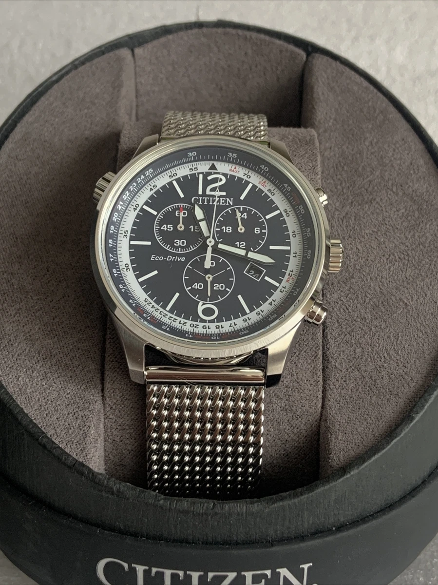 CITIZEN MENS ECO DRIVE MENS SILVER CHRONOGRAPH BLUE DIAL WATCH. AT0361 81L