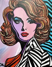 CORBELLIC RETRO PURPLE WOMAN 16X20 VINTAGE MIXED MEDIA LARGE CANVAS ART DECOR