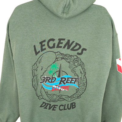 3rd Reef Divers Sweatshirt Hoodie Mens Size Large Green Legends Dive Club