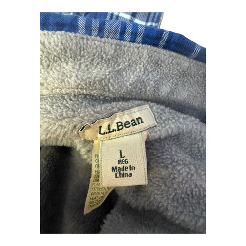 LL Bean Shirt Jacket Womens Large Blue Plaid Flannel Sherpa Fleece Lined Shacket - Picture 6 of 11