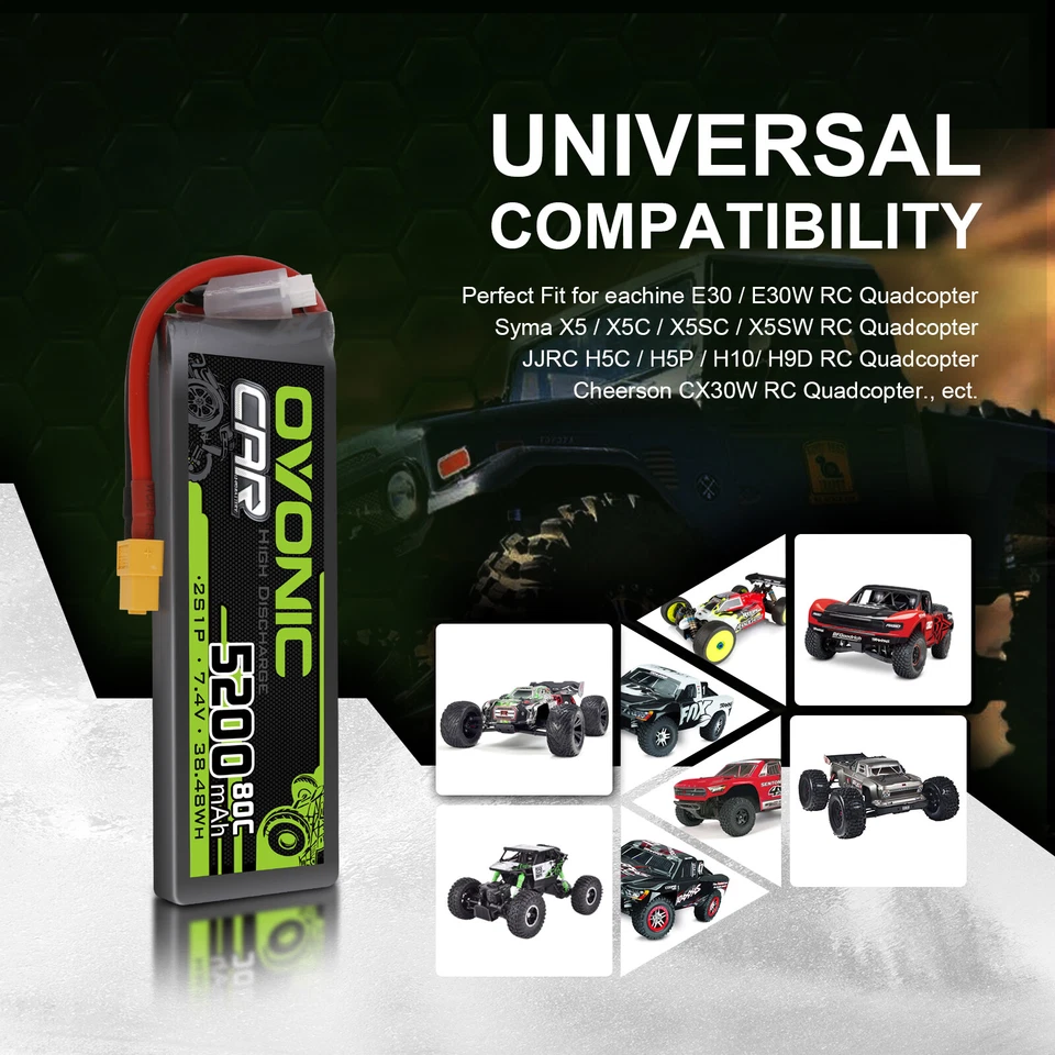 2X Batería OVONIC 80C 5200mAh 7.4V 2S LiPo XT60 para RC Coche Camión Barco sobre Orugas Foto 4 de 4