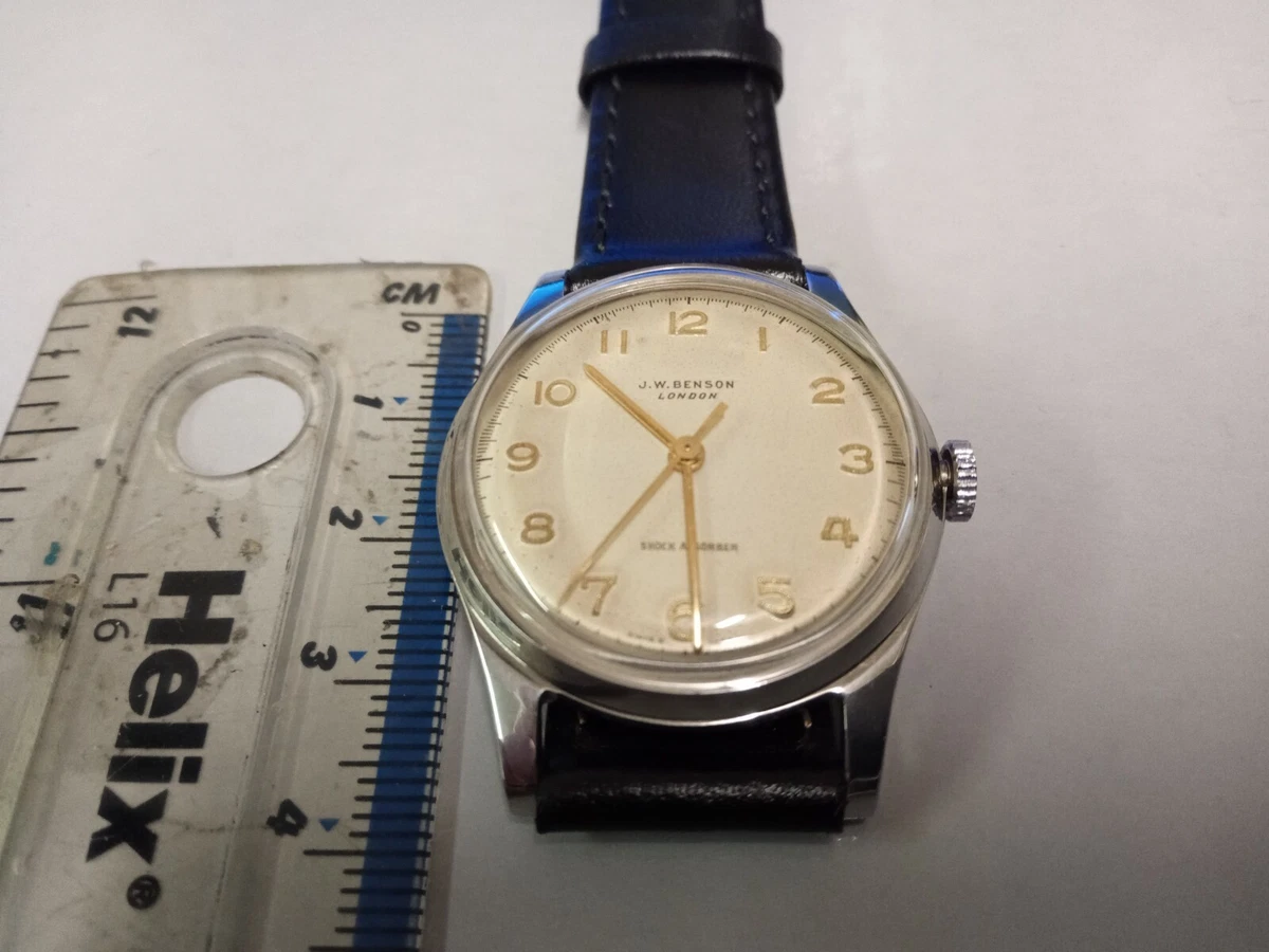 Mid size gents J.W.Benson s steel watch on leather strap mechanical