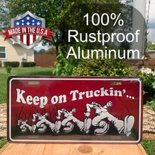 Keep On Truckin Auto Car Truck Vehicle Tag Novelty License Plate Red