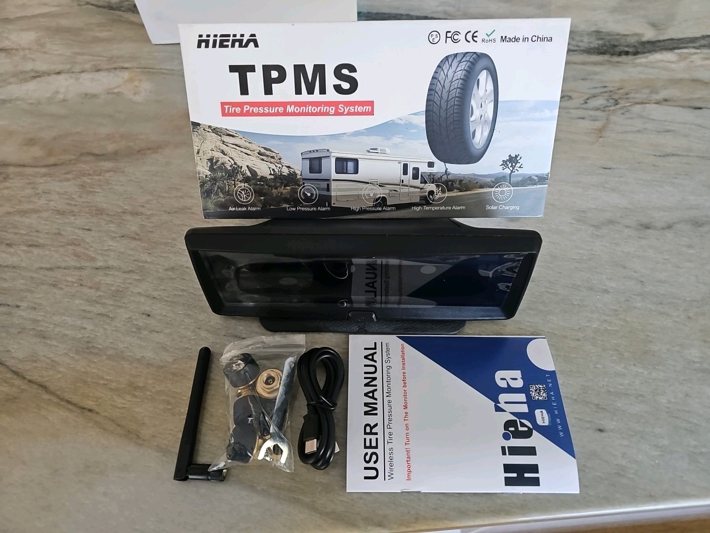 Hieha Tire Pressure Monitoring System,  Wireless Solar RV TPMS with 4