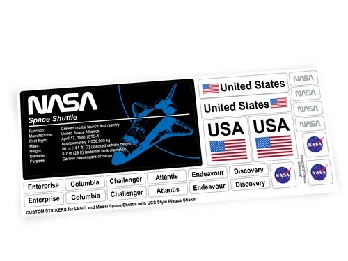 CUSTOMISED STICKERS for Lego NASA Space Shuttle TOYS MODELS ETC