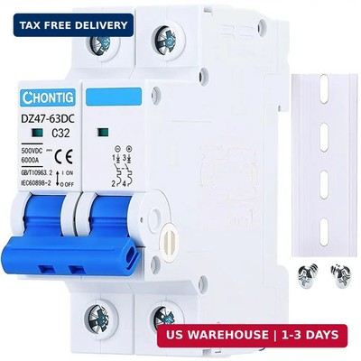 32 Amp Miniature DC Circuit Breaker 500V 2 Pole, Solar PV Disconnect Switch with