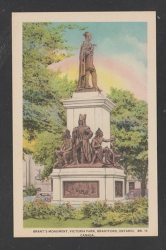 Brantford Ontario Postcard Brant's Monument Victoria Park White Border Unused - Picture 2 of 3