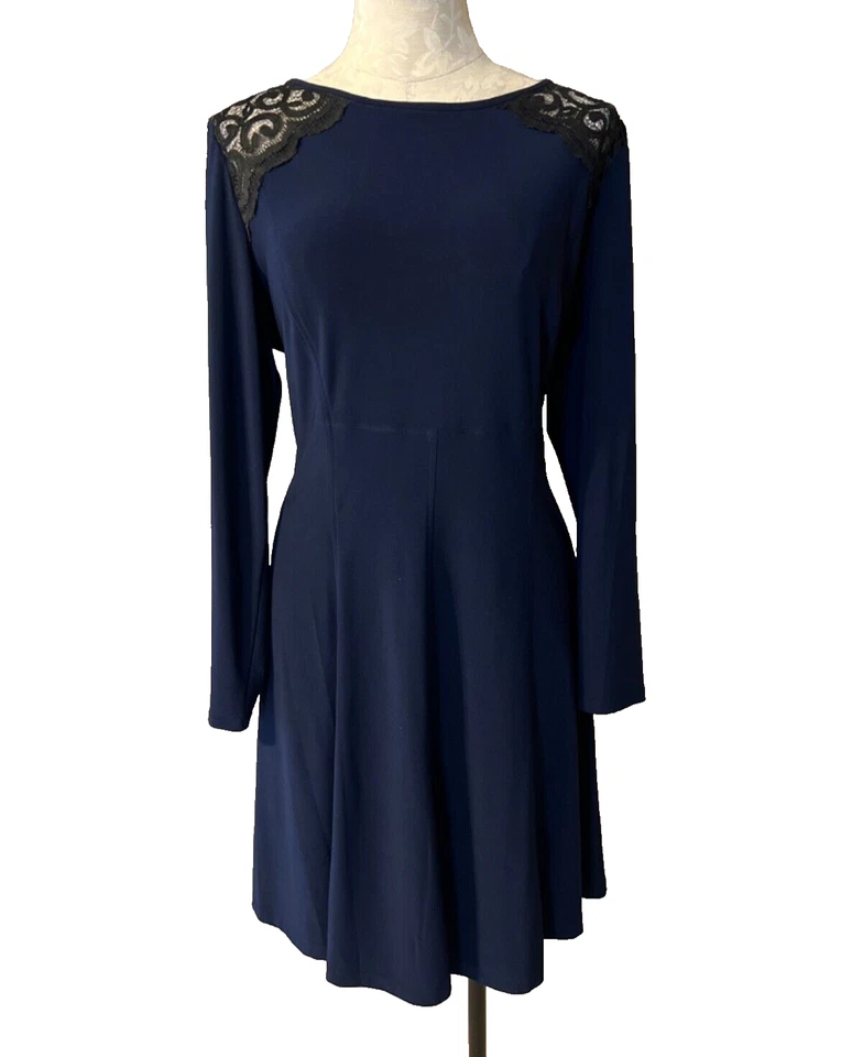 American Living Ralph Lauren Dress 16 Navy Blue Stretch Career Long Sleeve - Image 2 of 4