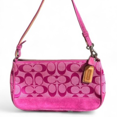 Vintage COACH 6094 Pink Suede Signature Demi Shoulder Bag
