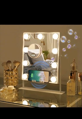 FENCHILIN Bluetooth Hollywood Vanity Mirror with Lights Rotating Wireless Charge