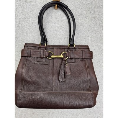Vintage Coach Hampton Equestrian Horsebit Leather Satchel Brown Pebbled Tote