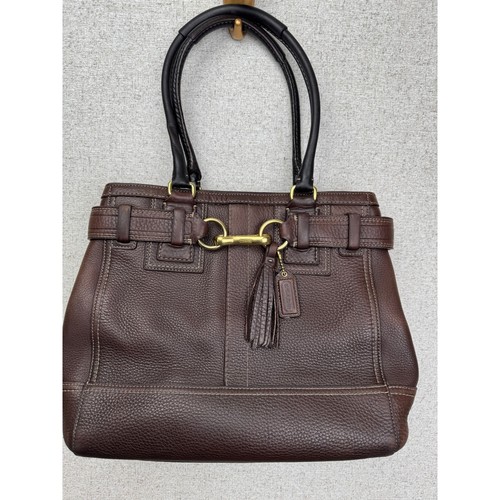 Vintage Coach Hampton Equestrian Horsebit Leather Satchel Brown Pebbled Tote