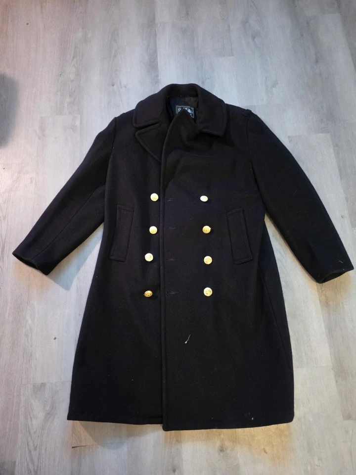 Abrigo Puente de Oficial de la Marina de los Estados Unidos Chaquetón Negro 100% Lana Botón Águila Pesada Foto 4 de 4