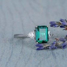 Emerald Cut Lab Created Diamond 14K White Gold FN Engagement Wear Ring For Her