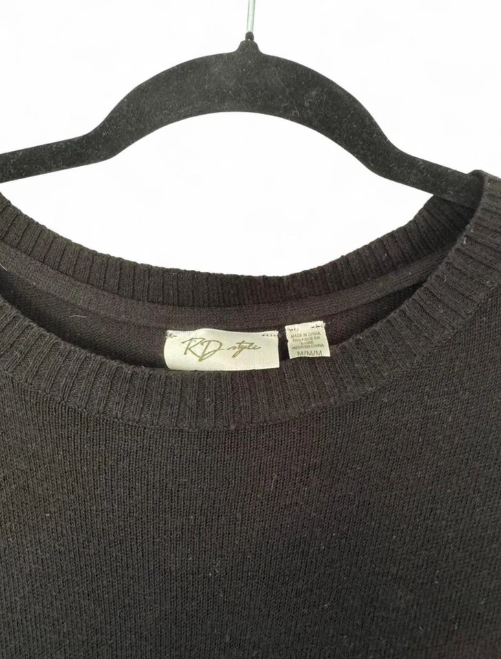 Suéter Estilo RD Negro Dobladillo Transparente Talla M Borde de Encaje Manga Larga Tejido Top Foto 2 de 4