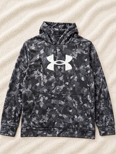 Under Armour Pullover Fleece Camouflage Hoodie Boys Youth Large Gray Black White