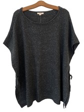 Loft Flecked Side Tie Poncho Size XS S Charcoal Gray Wool Cozy Fall Relaxed NEW