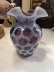 Vintage Fenton Glass Purple Coin Dot Glass Vase