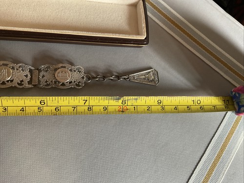 Pulsera de recuerdo de filigrana francesa Art Deco de plata francesa de 7" con extensor de 1" - Imagen 11 de 24