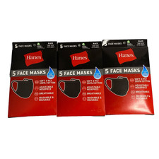 NEW Lot Of 3: 5 Pack Face Masks, 15 Total, Hanes Cloth, 100 Cotton, Black