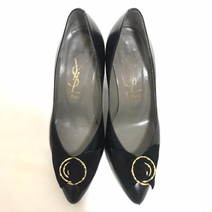 Decolte Yves Saint Laurent YSL tacco EU 35 nero pelle nastro 0102282K autentiche
