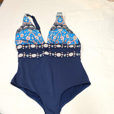 Swimsuits For All Plus Size 18 Navy Floral Halter One-Piece Swimsuit