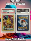 2023 Pokémon Crown Zenith Pikachu 160/159 Full Art Secret Rare PSA 9 Mint