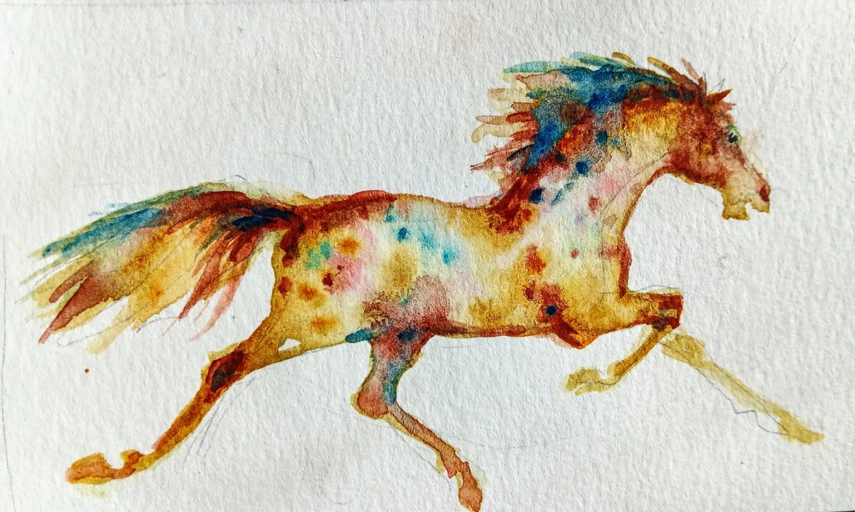 水彩画赛马原创艺术绘画| eBay