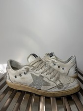 Golden Goose Women Sz 35 Ball Star White Star and Heel Low Glitter Studed
