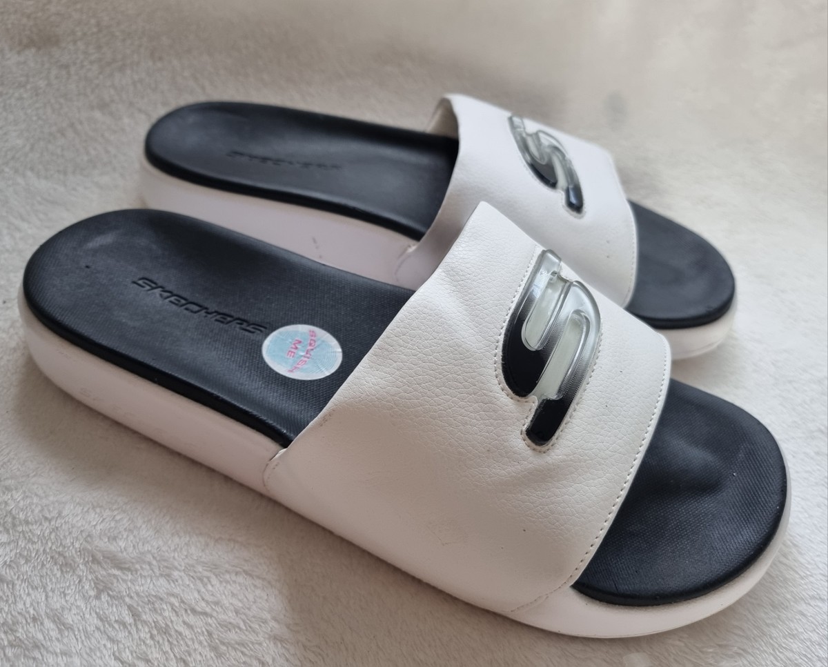 Skechers Mens White Gambix Utopo Slider Sandals 10/45 Rrp