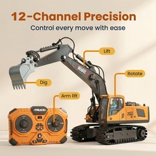 1:20 Scale Alloy RC Excavator - 2.4Ghz 11CH with 360° Rotation, Realistic