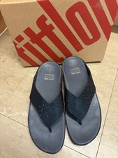 Fitflop UK 6.5 Crystal Super Navy Sparkly Toe Post Sandals  Worn Once