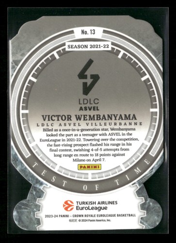 Victor Wembanyama 2023-24 Panini Crown Royale Euroleague Test of Time 37/99 - Picture 2 of 2