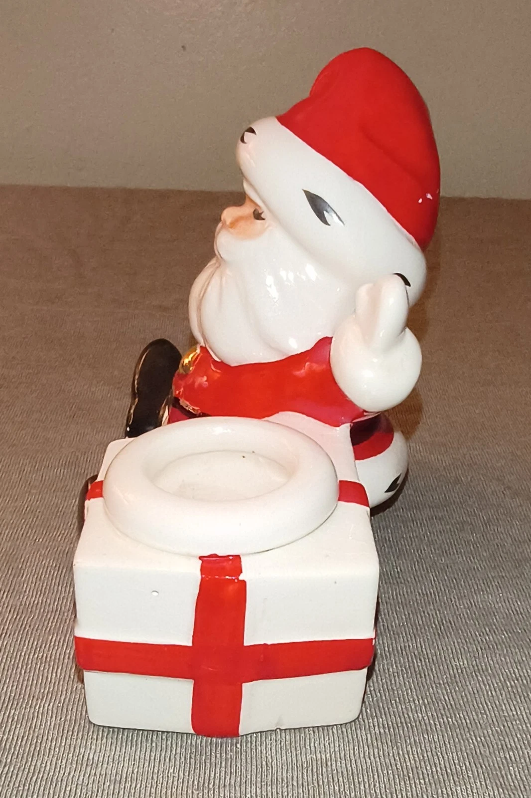 Vintage Ceramic Santa With Gift Christmas Taper Candle Holder image 3