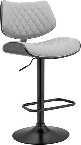 Armen Living Leland Adjustable Grey Faux 24-35"Seat Height, Gray/Black