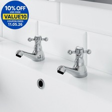 Traditional Bathroom Twin Basin Sink Taps 2 Tap Hole Brass Cross Handle Chrome