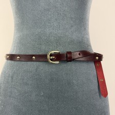 Vintage 90s Womens Medium Oxblood Gold Studs Leather Skinny Belt 29" - 33" Waist