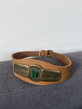 Vintage Aztec Mayan Leather Wide Belt Malachite Gemstone